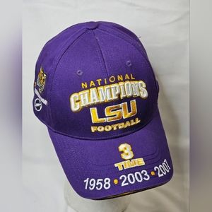 LSU Tigers 3 Time National Football Champions 1958 2003 2007 Embroidered Hat Cap